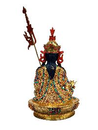 [padmasambhava], Buddhist Handmade Statue, [full Gold Plated], [stone Setting], [face Painted]