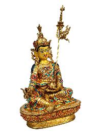 [padmasambhava], Buddhist Handmade Statue, [full Gold Plated], [stone Setting], [face Painted]