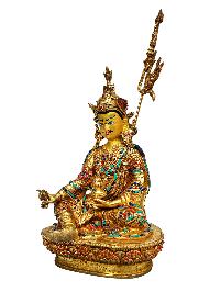 [padmasambhava], Buddhist Handmade Statue, [full Gold Plated], [stone Setting], [face Painted]