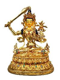 [five Dhyani Manjushri] Or [manjushri Set], Buddhist Handmade Statue, [full Gold Plated], [stone Setting], [face Painted]