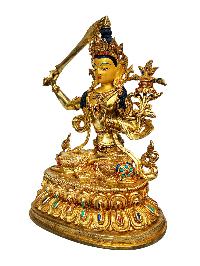 [five Dhyani Manjushri] Or [manjushri Set], Buddhist Handmade Statue, [full Gold Plated], [stone Setting], [face Painted]