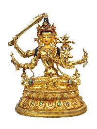 [five Dhyani Manjushri] Or [manjushri Set], Buddhist Handmade Statue, [full Gold Plated], [stone Setting], [face Painted]
