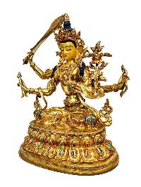 [five Dhyani Manjushri] Or [manjushri Set], Buddhist Handmade Statue, [full Gold Plated], [stone Setting], [face Painted]