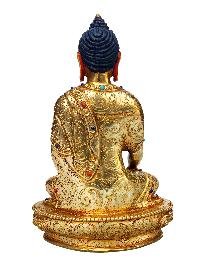 [shakyamuni Buddha], Buddhist Handmade Statue, [full Gold Plated], [stone Setting], [face Painted]