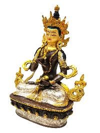 [vajrasattva], Buddhist Handmade Statue, [chocolate And Silver Oxidized With Extra Gold Plated], [stone Setting], [face Painted]