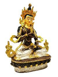 [vajrasattva], Buddhist Handmade Statue, [chocolate And Silver Oxidized With Extra Gold Plated], [stone Setting], [face Painted]