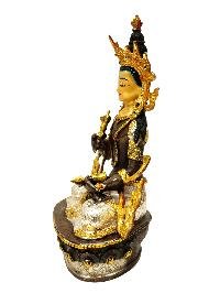 [vajrasattva], Buddhist Handmade Statue, [chocolate And Silver Oxidized With Extra Gold Plated], [stone Setting], [face Painted]