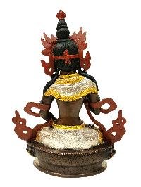 [vajrasattva], Buddhist Handmade Statue, [chocolate And Silver Oxidized With Extra Gold Plated], [stone Setting], [face Painted]