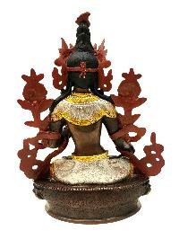 [white Tara], Buddhist Handmade Statue, [chocolate And Silver Oxidized With Extra Gold Plated], [stone Setting], [face Painted]