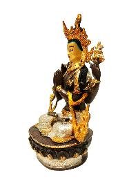 [chenrezig], Buddhist Handmade Statue, [chocolate And Silver Oxidized With Extra Gold Plated], [stone Setting], [face Painted]