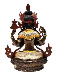 [chenrezig], Buddhist Handmade Statue, [chocolate And Silver Oxidized With Extra Gold Plated], [stone Setting], [face Painted]
