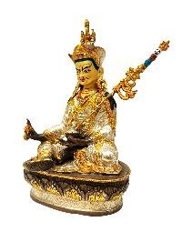 [padmasambhava], Buddhist Handmade Statue, [chocolate And Silver Oxidized With Extra Gold Plated], [stone Setting], [face Painted]