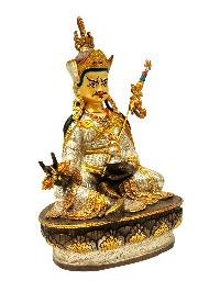 [padmasambhava], Buddhist Handmade Statue, [chocolate And Silver Oxidized With Extra Gold Plated], [stone Setting], [face Painted]