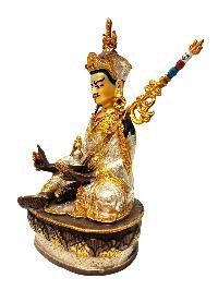 [padmasambhava], Buddhist Handmade Statue, [chocolate And Silver Oxidized With Extra Gold Plated], [stone Setting], [face Painted]