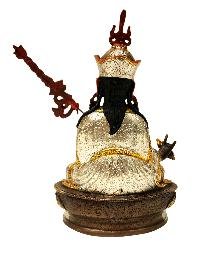 [padmasambhava], Buddhist Handmade Statue, [chocolate And Silver Oxidized With Extra Gold Plated], [stone Setting], [face Painted]