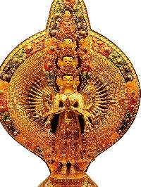 1000 Arms [sahasrabhuja Avalokitesvara], Buddhist Handmade Statue, [full Gold Plated], [face Painted]