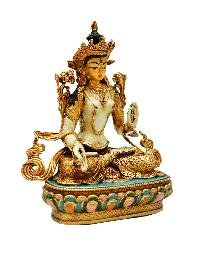 [white Tara]. Buddhist Miniature Statue, [full Gold Plated], [thangka Color Finishing], [face Painted]
