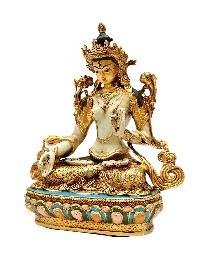 [white Tara]. Buddhist Miniature Statue, [full Gold Plated], [thangka Color Finishing], [face Painted]