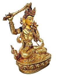 [manjushri], Buddhist Handmade Statue, [full Fire Gold Plated], [face Painted]