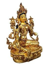 [green Tara], Buddhist Handmade Statue, [full Fire Gold Plated], [face Painted]
