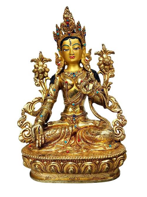 This 22cm tall White Tara, Buddhist Handmade Statue, Full Fire Gold Plated, Face Painted (Product Code: HMS37015) weighs 1.39kg and is available at an offer price of US$800.