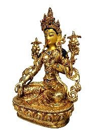 [white Tara], Buddhist Handmade Statue, [full Fire Gold Plated], [face Painted]