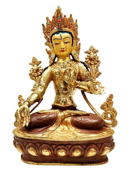 This 32cm tall White Tara, Buddhist Handmade Statue, Partly Gold Plated, Stone Setting, Face Painted (Product Code: HMS37019) weighs 2.56kg and is available at an offer price of US$340.