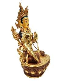 [white Tara], Buddhist Handmade Statue, [partly Gold Plated], [stone Setting], [face Painted]