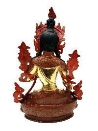 [white Tara], Buddhist Handmade Statue, [partly Gold Plated], [stone Setting], [face Painted]