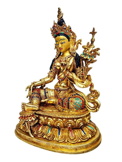 [premium Quality], [21 Tara] On Double Lotus Base Set, [full Gold Plated], [stone Setting], [face Painted]