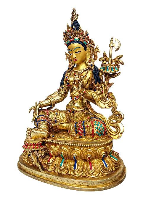 [premium Quality], [21 Tara] On Double Lotus Base Set, [full Gold Plated], [stone Setting], [face Painted]