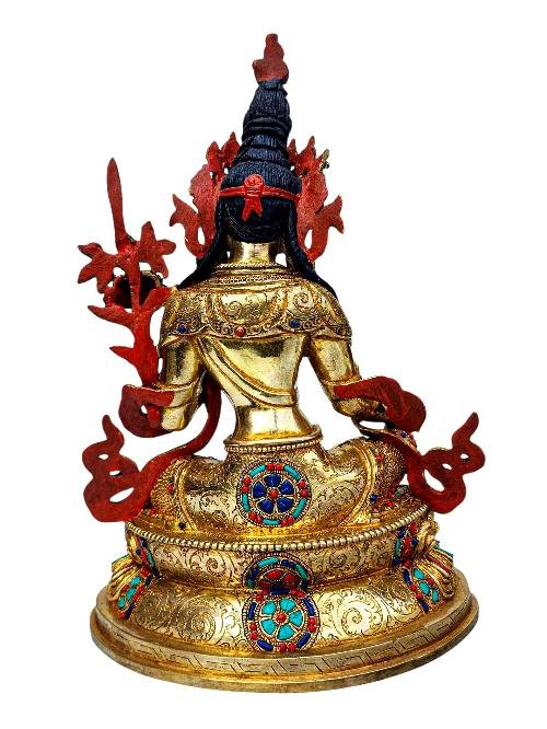 [premium Quality], [21 Tara] On Double Lotus Base Set, [full Gold Plated], [stone Setting], [face Painted]