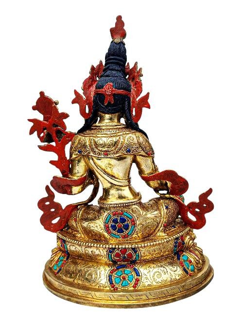 [premium Quality], [21 Tara] On Double Lotus Base Set, [full Gold Plated], [stone Setting], [face Painted]