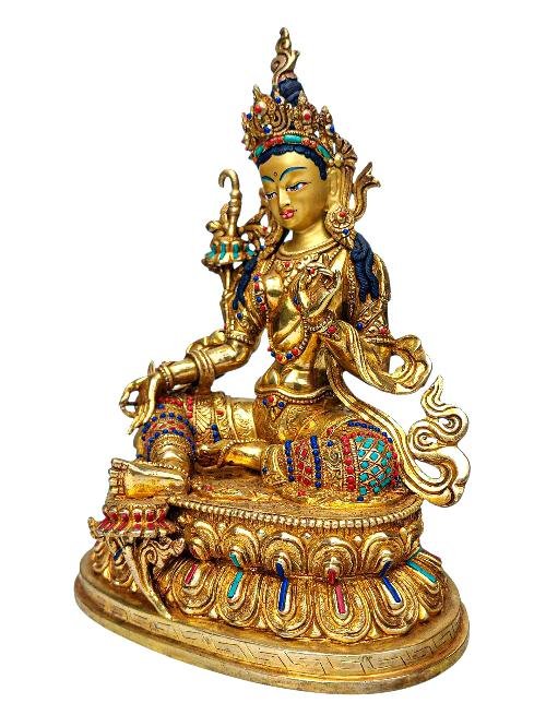 [premium Quality], [21 Tara] On Double Lotus Base Set, [full Gold Plated], [stone Setting], [face Painted]