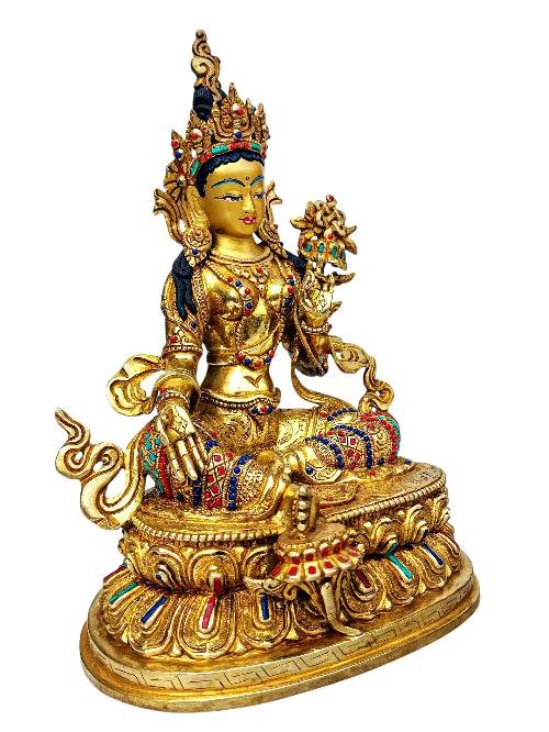 [premium Quality], [21 Tara] On Double Lotus Base Set, [full Gold Plated], [stone Setting], [face Painted]