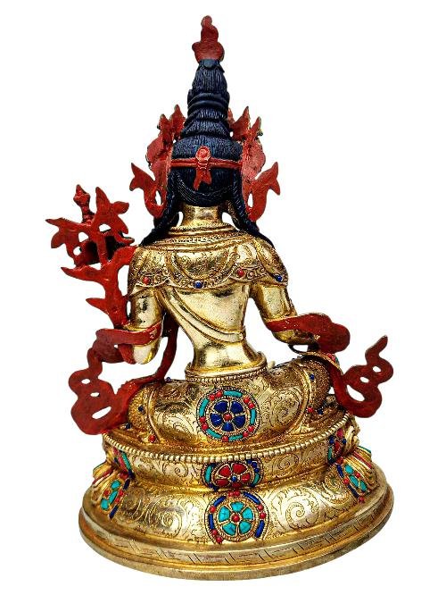 [premium Quality], [21 Tara] On Double Lotus Base Set, [full Gold Plated], [stone Setting], [face Painted]