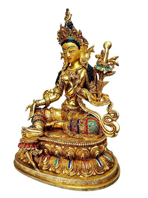 [premium Quality], [21 Tara] On Double Lotus Base Set, [full Gold Plated], [stone Setting], [face Painted]