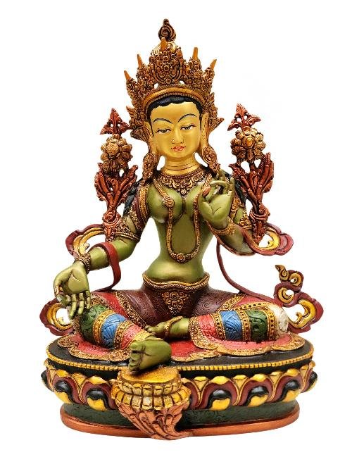 This 35cm tall Green Tara, Buddhist Handmade Statue, Thangka Color Finishing, Face Painted (Product Code: HMS37021) weighs 4.16kg and is available at an offer price of US$580.
