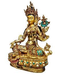 [21 Tara] Set, Buddhist Handmade Statue, [full Gold Plated], [stone Setting], [face Painted]