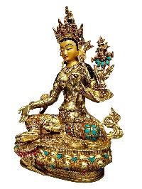 [21 Tara] Set, Buddhist Handmade Statue, [full Gold Plated], [stone Setting], [face Painted]