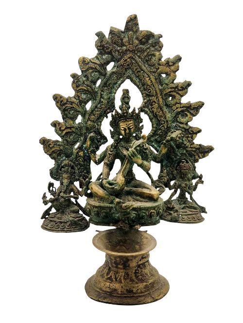 This 25cm tall Saraswati, Buddhist Handmade Statue With Oil Lamp, Antique Finishing (Product Code: HMS37030) weighs 1.38kg and is available at an offer price of US$330.