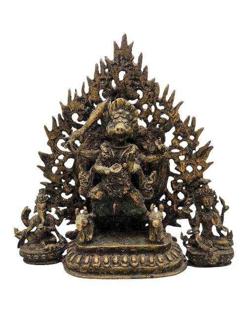 This 23cm tall Yamantaka With Ganesh, Lakshmi, Buddhist Handmade Statue, Antique Finishing (Product Code: HMS37031) weighs 1.95kg and is available at an offer price of US$330.