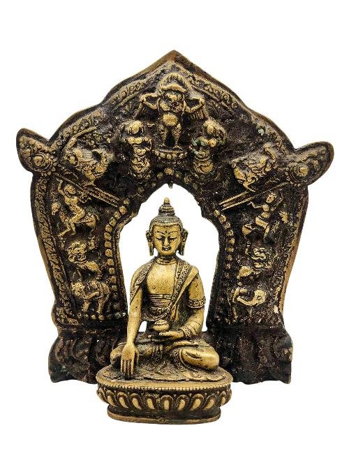This 23cm tall Shakyamuni Buddha With Various God, Buddhist Handmade Statue, Antique Finishing (Product Code: HMS37032) weighs 1.75kg and is available at an offer price of US$330.