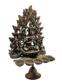 thumb2-Cundi With Ganesh And Yellow Jambhala, Buddhist Handmade Statue With Oil Lamp, Antique Finishing