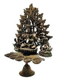 thumb3-Cundi With Ganesh And Yellow Jambhala, Buddhist Handmade Statue With Oil Lamp, Antique Finishing
