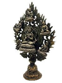 [chenrezig] With [pancha Buddha], Buddhist Handmade Statue With Oil Lamp, [antique Finishing]