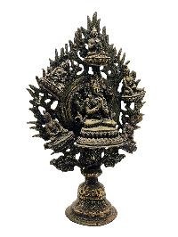 [chenrezig] With [pancha Buddha], Buddhist Handmade Statue With Oil Lamp, [antique Finishing]