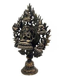 [chenrezig] With [pancha Buddha], Buddhist Handmade Statue With Oil Lamp, [antique Finishing]