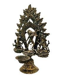 thumb2-Vajrayogini With Ganesh And Lakshmi, Buddhist Handmade Statue With Oil Lamp, Antique Finishing