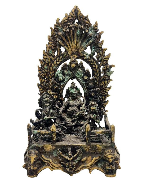 This 24cm tall Yellow Jambhala With Ganesh And Lakshmi, Buddhist Handmade Statue, Antique Finishing (Product Code: HMS37043) weighs 1.7kg and is available at an offer price of US$330.
